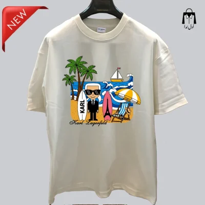 تیشرت سفید کارل لاگرفلد طرح کارل در ساحل (Karl on the Beach)
