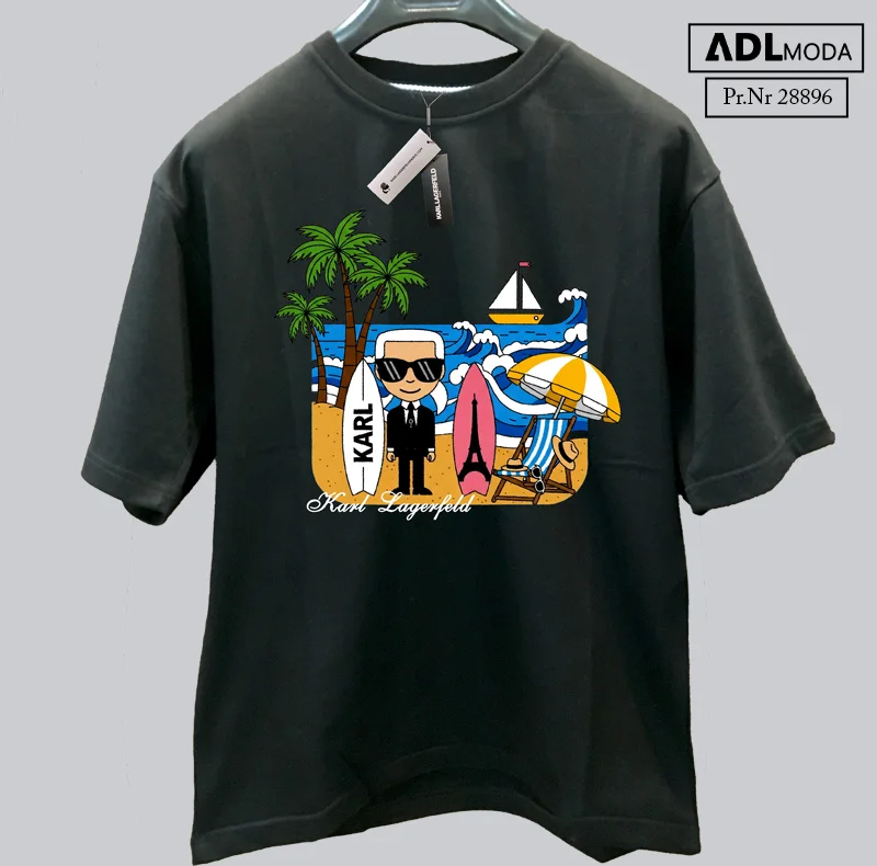 Black-karl-lagerfeld-printed-tshirt تیشرت مشکی کارل در ساحل