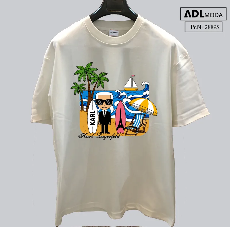 تیشرت سفید کارل لاگرفلد طرح کارل در ساحل (Karl on the Beach)
